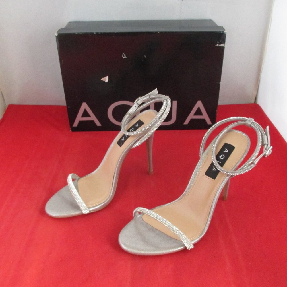 Aqua Berlin Embellished Metallic Heels $128 - US Size 6 1/2 - Silver - 1103 - Picture 6 of 12